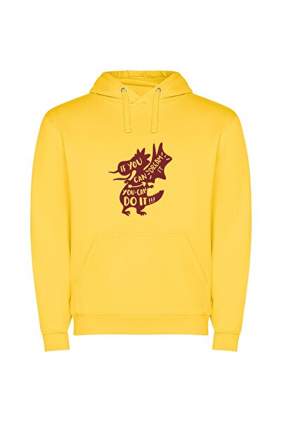 iLovePrints Crimson Dragon's Can-Do Dream Φούτερ με κουκούλα σε χρώμα Κίτρινο