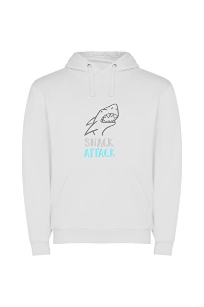 iLovePrints Sneaky Snack Attack Shark Φούτερ με κουκούλα σε χρώμα Λευκό