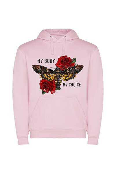 iLovePrints Enchanting Moth: Vibrant Tattoo Φούτερ με κουκούλα σε χρώμα Ροζ