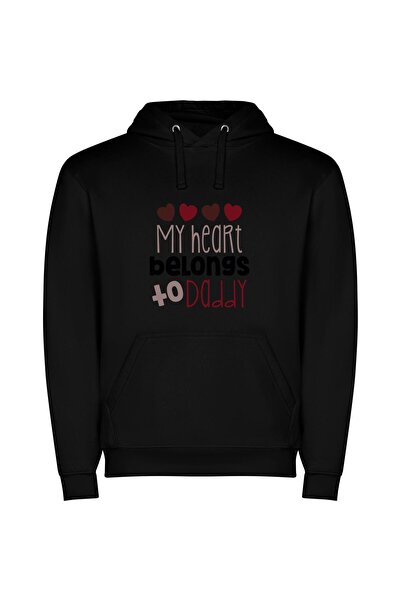 iLovePrints Daddy's February Love Emblem Φούτερ με κουκούλα σε χρώμα Μαύρο