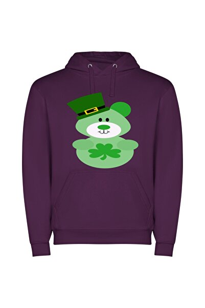 iLovePrints Lucky Green Bear Surprise Φούτερ με κουκούλα σε χρώμα Μωβ