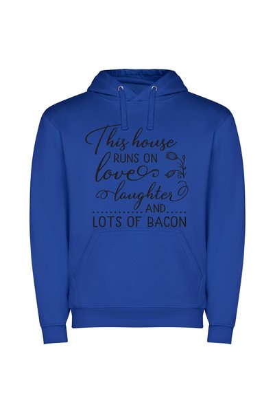 iLovePrints Love, Laughter, Bacon Bliss Φούτερ με κουκούλα σε χρώμα Μπλε