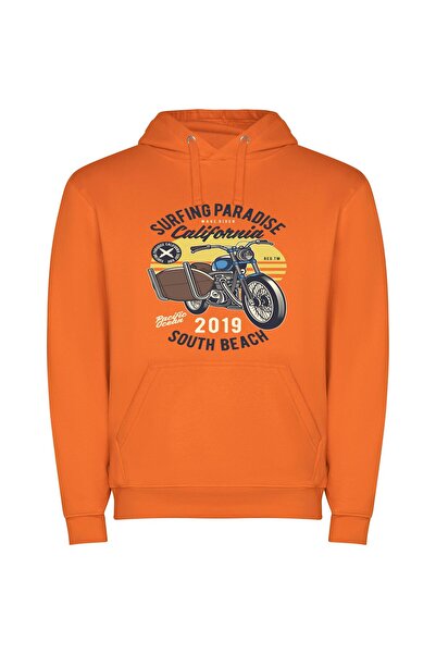 iLovePrints Surfing Motorcycle Dream Φούτερ με κουκούλα σε χρώμα Πορτοκαλί