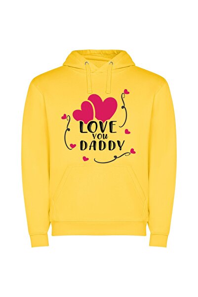 iLovePrints Hearts of Fatherly Love Φούτερ με κουκούλα σε χρώμα Κίτρινο