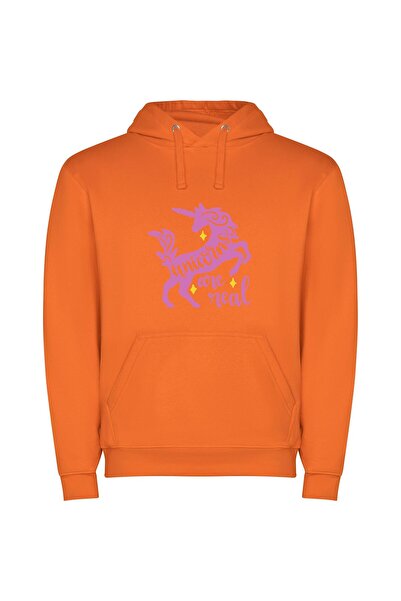 iLovePrints Real Unicorns, Magical Reality Φούτερ με κουκούλα σε χρώμα Πορτοκαλί