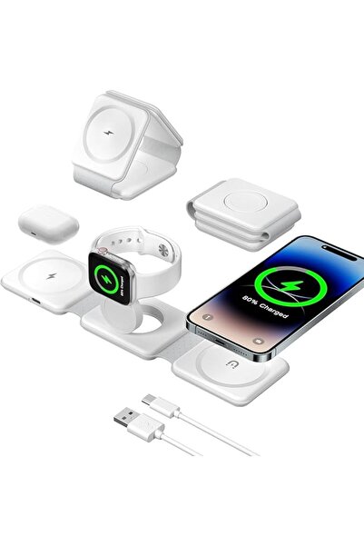 LUOXUN Magnetic Wireless Charging Station, Foldable 3-in-1 Fast Wireless Char...