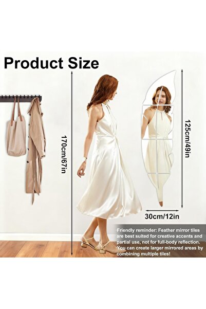 SITAKE 3D Acrylic Mirror Wall Decor Stickers, 11.8x49.2 Inches Feather Shaped...
