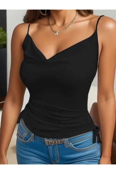 oniks store Women's strappy off-the-shoulder blouse with side ruching in sandy