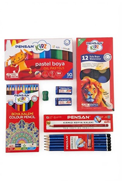 BATS OKUL KIRTASİYE BAŞLANGIÇ SETİ - KURU BOYA SULU BOYA PASTEL BOYA KIRMIZI ...