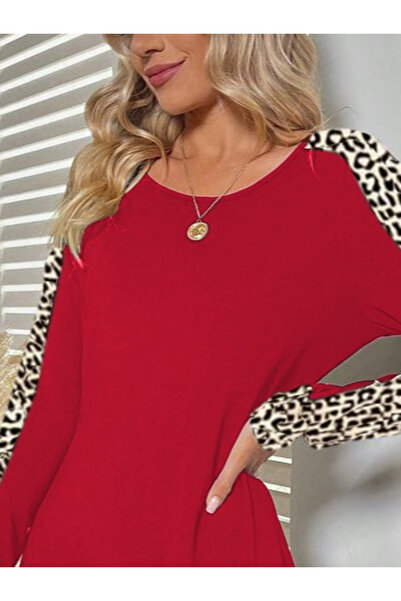 Veraura Lifestyle Women's long sleeve crew neck sleeves leopard detail two th...