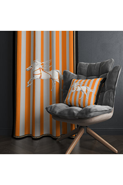 stellahomes White Horse Patterned Orange Gray Striped Decorative Background C...