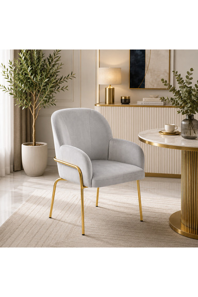 N.zone Modern Dining Chair Upholstered Soft Seat Armchair with Sturdy Metal F...