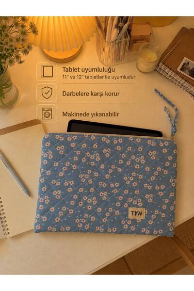 TALL WAY Pembe çiçek desenli tablet kılıfı- 11-12 inç