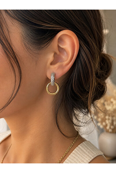 ANKA JEWELLRY أقراط نسائية من الفولاذ مرصعة بحجر الزركون وحلقة مزدوجة اللون |...