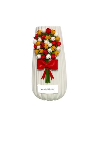 OEM Hand-decorated ceramic vase with multicolored tulips and personalized mes...