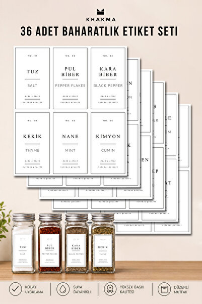 KHAKMA 36 Piece Spice Rack Label Set |   Waterproof Self-Adhesive White Label