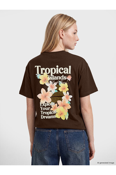 LC Waikiki Brown Printed Cotton Women's T-Shirt