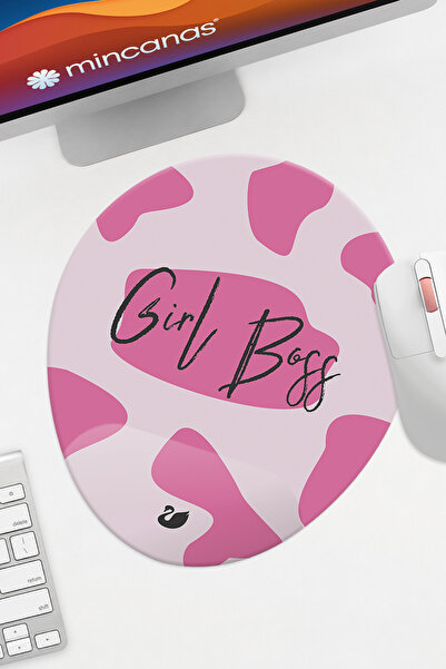 Mincanas Pembe Leopar Yazılı Bilek Destekli Oval Mouse Pad Mouse Altlığı