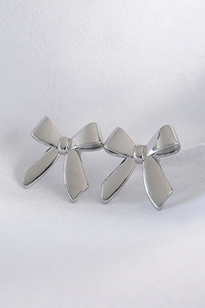 DMR Elegance Brass Silver Color Flat Plate Bow Earrings