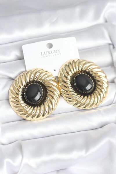 DMR Elegance Brass Gold Color Black Beaded Vintage Women Earrings