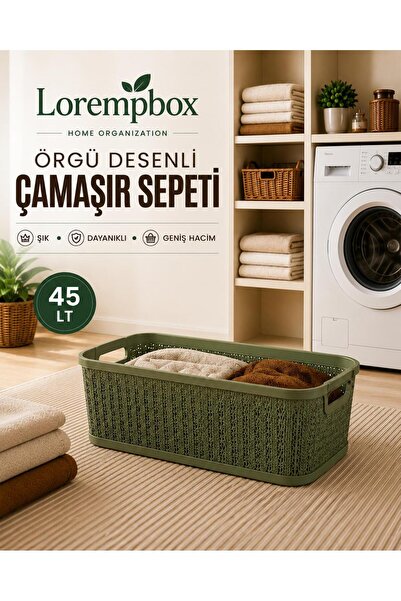 LOREMPBOX 45 LT Örgü Desenli Çamaşır Sepeti Yeşil