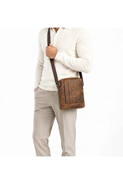 deri,se club Men's Crazy Tan Genuine Leather Shoulder Strap Messenger Bag Sho...