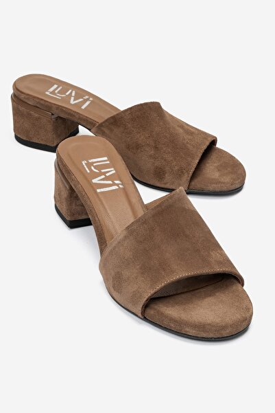 LuviShoes شبشب نسائي من الجلد الطبيعي من DELAVIE Toprak سويدي بكعب سميك