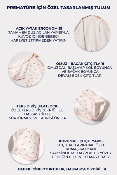 Sevnur Baby Reverse Stitched Floral Patterned Special Design and Off-The-Shoulder Premature Jumpsuit (45 Cm, 50 cm)