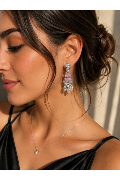 ANKA JEWELLRY أقراط متدلية من الفولاذ الوردي للنساء مرصعة بحجر الزركون |   لو...