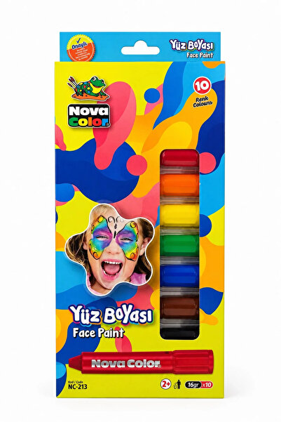 Nova Color 10 Renk Yüz Boyası | Çocuklar İçin Eğlenceli Yüz Boyama Seti 10'lu