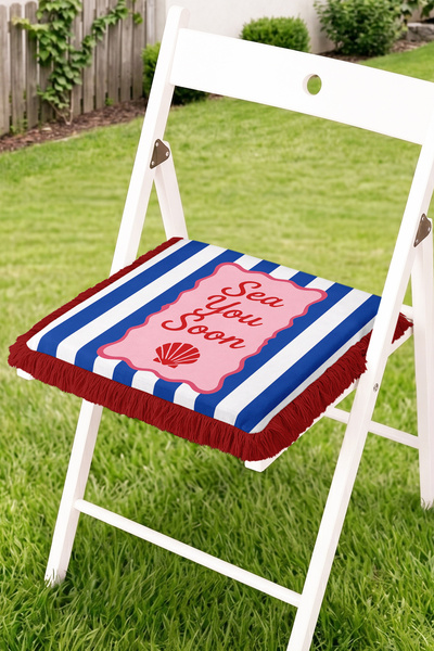 Realhomes Sea You Soon Written Sea Shell Motif Striped Fringed Zippered Chair...