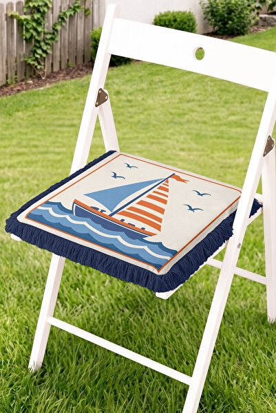 Realhomes Sailboat and Wave Pattern Fringed Zippered Chair Cushion - Nautical...