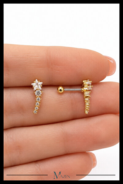MAZEN Kuyruklu Yıldız Tragus Piercing Çelik Gold Renk Işıltılı Figürlü