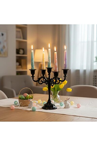 RELYE RELY+ 5 Arm Matte Black Candelabra Taper Candle Holders Christmas Decor...