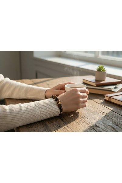 La sauvagine Cat's Eye Natural Stone Design Gold Detailed Women's / Unisex Bracelet