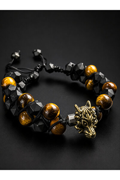 magıcgrange Alpha Wolf |   Tiger's Eye & Onyx Natural Stone Men's Bracelet | ...