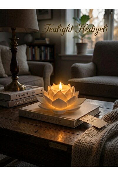 Filkorium3D Lotus Çiçeği Tasarımlı Plastik LED Mumluk 11 cm – Dekoratif Mumlu...