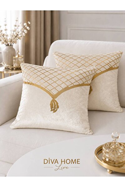 Diva Home غطاء وسادة مزخرف من الجلد المقطوع بالليزر بنمط البقلاوة مع مرآة مقا...
