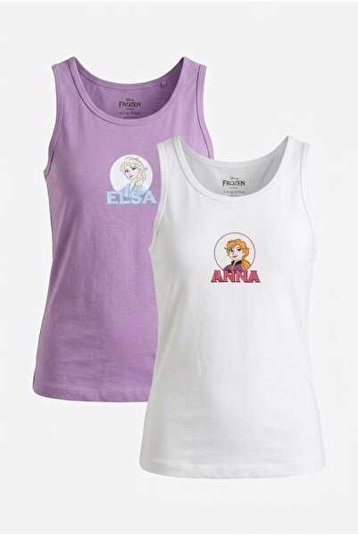 Disney Lisanslı Frozen Kız Çocuk 2’li Atlet Pamuklu Askılı Çocuk Atleti Sevim...