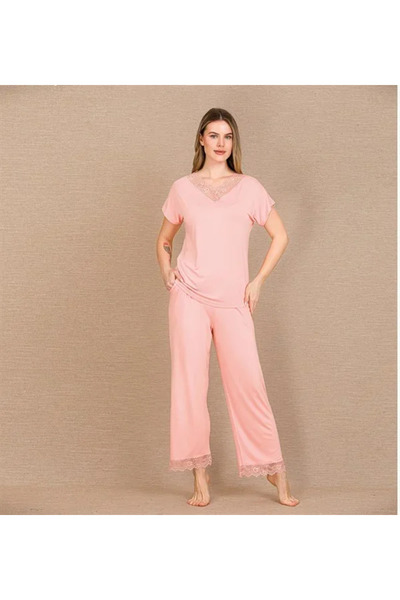 SS HOME CONCEPT Viscose Stylish Design Lace Embroidered Light Pink Short Slee...