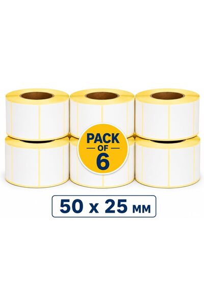 Generic عبوة تحتوي على 6 لفات، ملصقات باركود حرارية، مقاس 50 مم × 25 مم، القط...