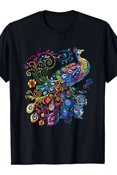 k222 تي شيرت برسومات فنية على شكل طائر الطاووس الملون من Feather Lover Artwor...