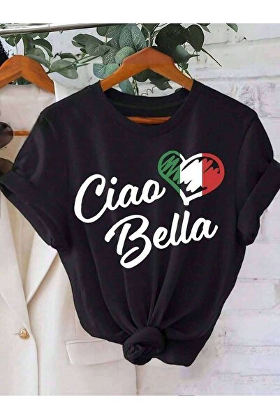 25W Women'S Casual Crew Neck T-Shirt With "Ciao Bella" Letter Print, cotton K...