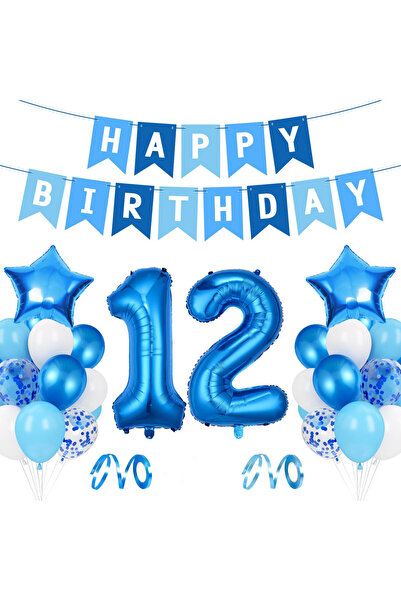 Generic Brand Blue Number 12 Birthday Party Balloon & Banner Set.