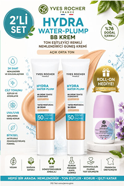 Yves Rocher Aydınlık & Tam Koruma: 2'li SPF 50 BB Krem Açık Orta 40 ml + Hedi...