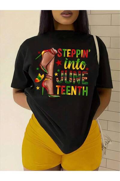 799 قميص بأكمام قصيرة مطبوع عليه نص "Stepin' Into Juneteenth" مصنوع من القطن ...