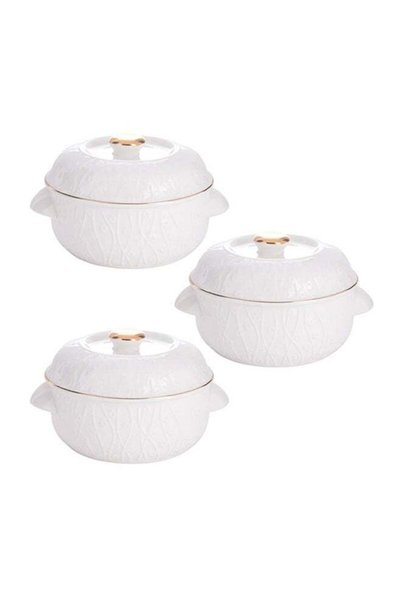 Reem 3-Piece Soup Bowls With Lid white/gold 6.75inch