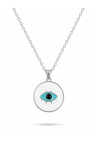 serelya 316L Steel Silver Color Chain White Enamel Turquoise Eye Embroidery M...