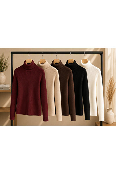 pepule Women's Body-Fitting Turtleneck Ribbed Knit Sweater