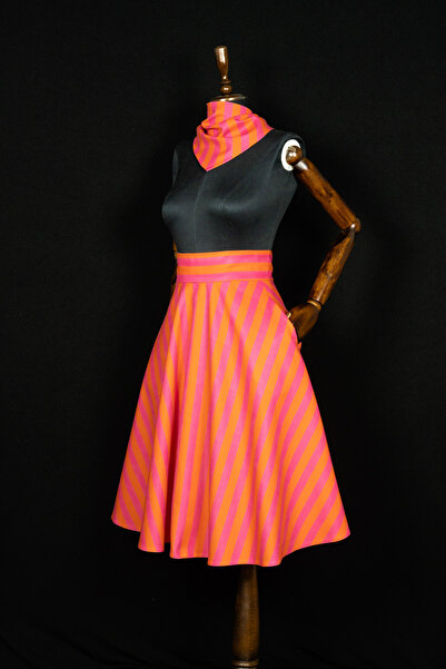 Sihirli Düğmeler Striped Flared Skirt with Pockets